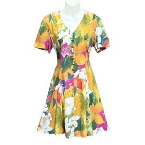 Vintage 90s Y2K bright color Aline short sleeve dress Medium